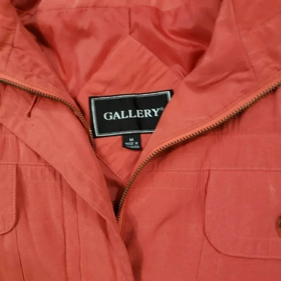 Gallery Coral Orange Lightweight Rain Jacket  Anorak Drawstring Waist Medium - Picture 2 of 7